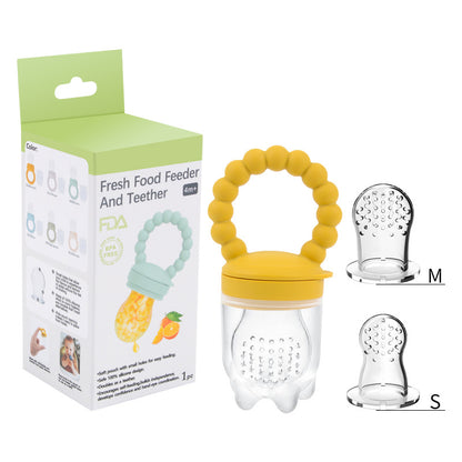 Ensemble tétine et anneau de dentition pour bébé – Morsure de fruits et légumes, artefact de complément alimentaire et bâton molaire – Protège-main en silicone pour votre tout-petit ! 