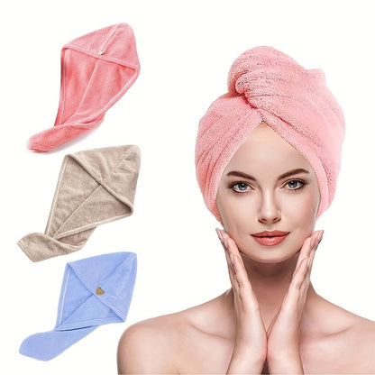 3pcs Quick-Dry Microfiber Hair Towel Cap - Soft & Gentle Hair Drying Turban