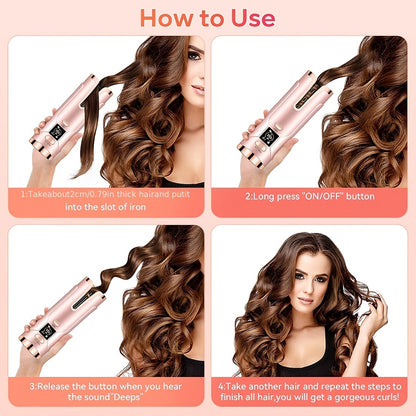 Wireless Automatic Hair Curler with LCD Screen - Ceramic Heating Wave Curling Tongs for Salon-Quality Styling at Home!