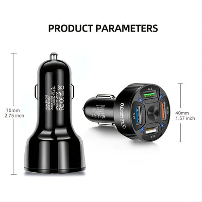 4-in-1 USB Car Charger with 4 Ports - Fast Charging Adapter for Phones and Cigarette Lighter - Mini Design for Convenient Use