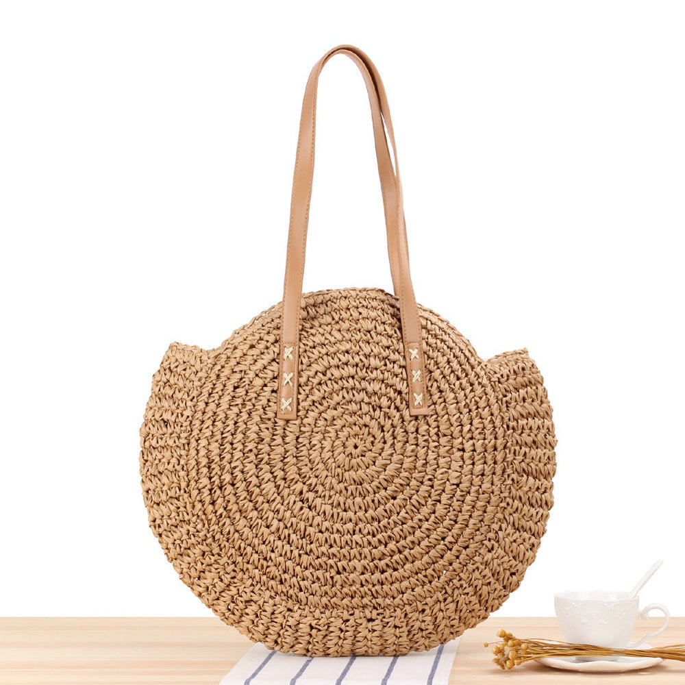 Stylish Woven Beach Bag - Hollow-Out Straw Handbag with Large Round Capacity for Shoulders