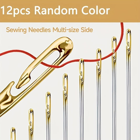 12pcs Hand Sewing Needles: Easy Threading & Silvery Golden Color - Perfect Household Sewing Tools!