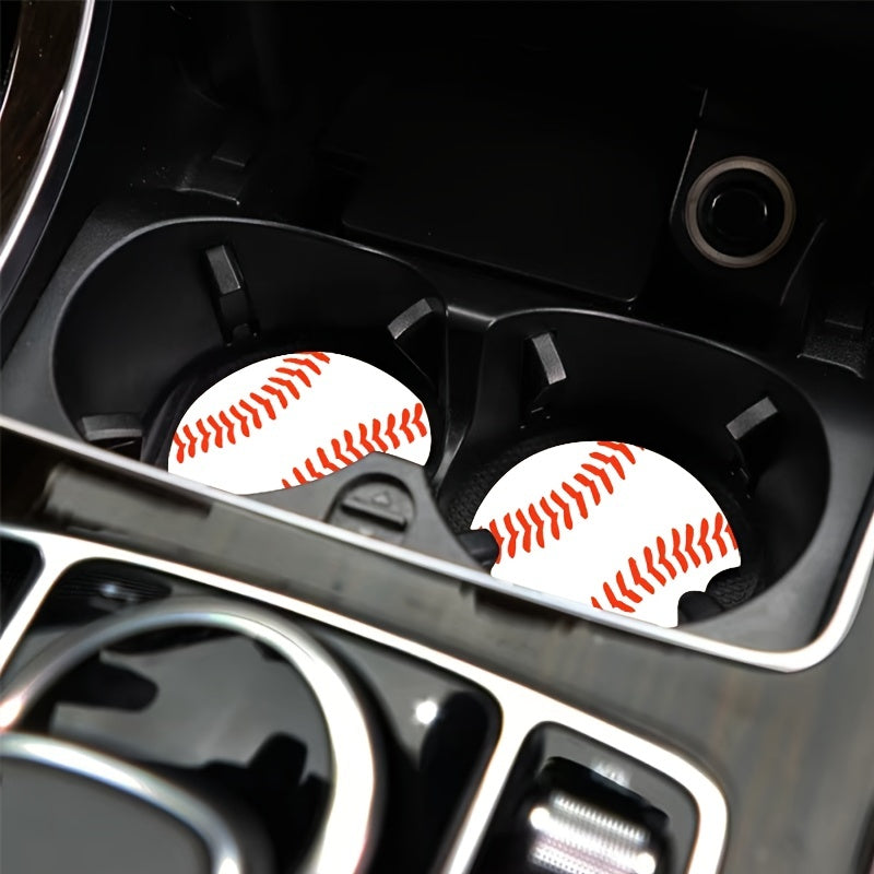 2Pcs Car Coasters, Baseball Print Cup Slot Mat Silicone Non-slip Pad Cup Heat Insulation Coasters For Car Interior Accessories