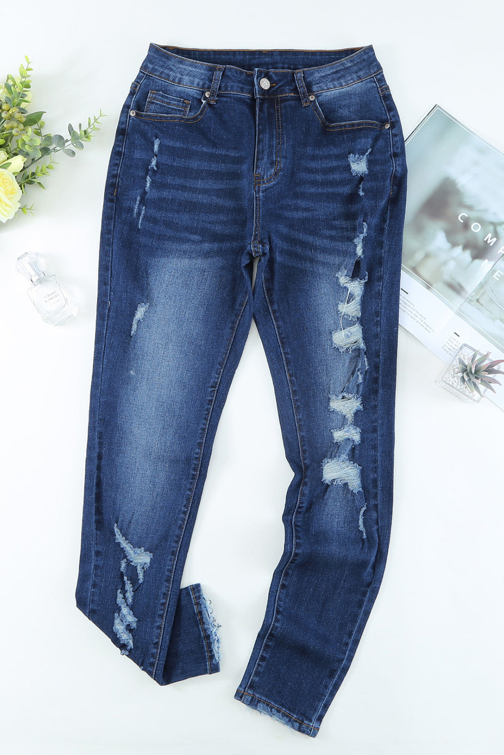 Jean skinny taille haute effet vieilli