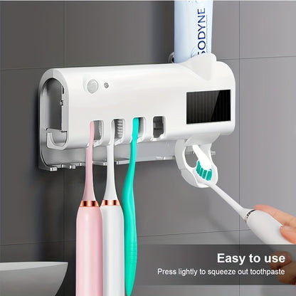 UV-Free Smart Toothbrush Disinfector with Automatic Squeeze Toothpaste Dispenser and Wall Mounted Holder