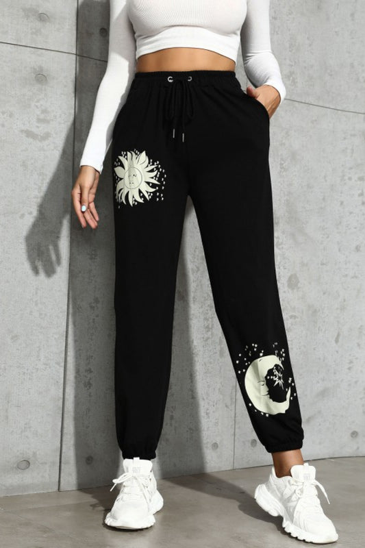 Pantalon de jogging avec cordon de serrage graphique soleil et lune