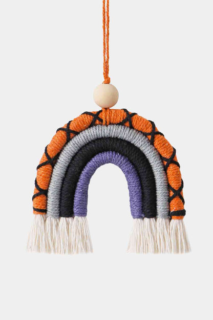 Fringe Macrame Rainbow Shape Wood Bead Cotton Keychain