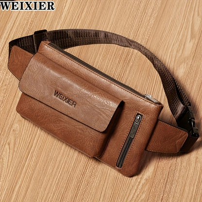 WEIXIER Multi-Pocket Crossbody Bag for Men - Portable Mobile Phone Purse with PU Leather and Soft Leather - Perfect for Sports and Outdoor Activities