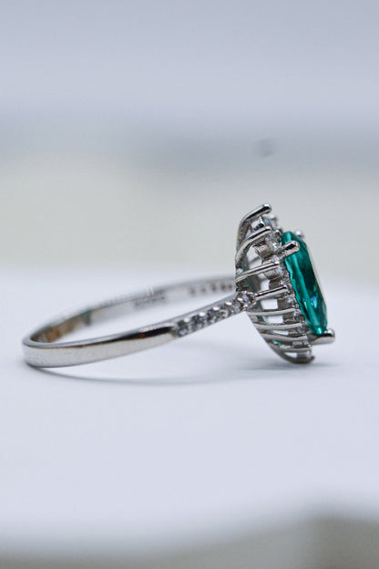 Bague en forme de poire en Zircon bleu Paraiba naturel