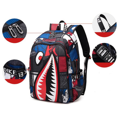 Stylish & Lightweight Schoolbag for Teenagers - Shark Design & Waterproof Breathable Oxford Fabric