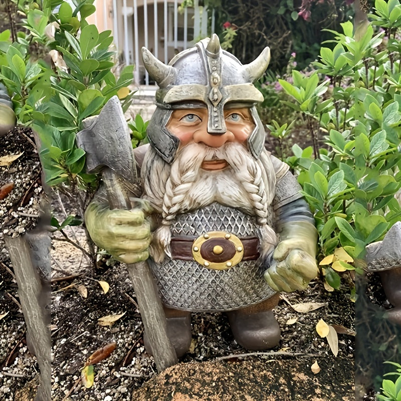 Viking Warrior Gnome Statue - Add a Touch of Adventure to Your Garden Decor!