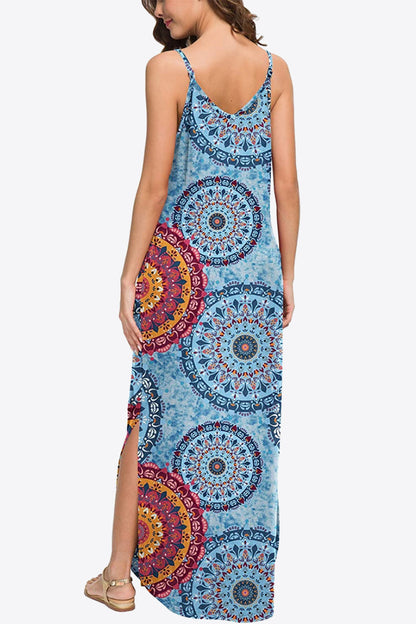 Printed Spaghetti Strap Slit Maxi Dress