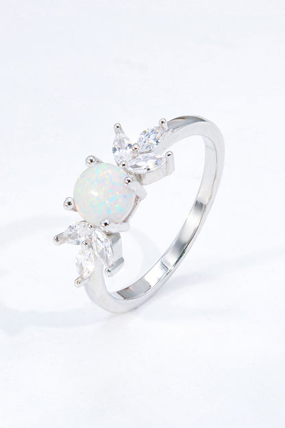 925 Sterling Silver Opal and Zircon Ring