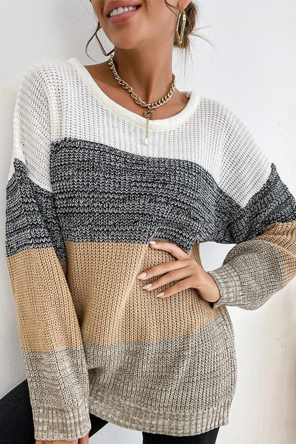 Striped Round Neck Long Sleeve Sweater