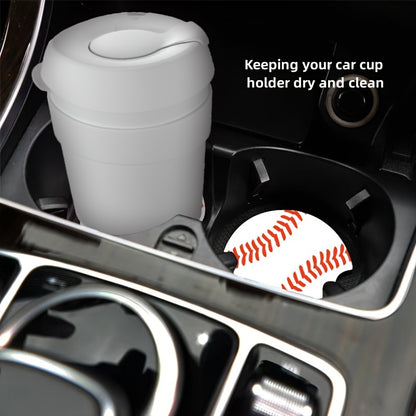 2Pcs Car Coasters, Baseball Print Cup Slot Mat Silicone Non-slip Pad Cup Heat Insulation Coasters For Car Interior Accessories