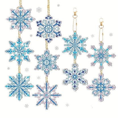 10 Pcs Sparkling Snowflake Diamond Painting Keychains - Handmade Christmas Ornaments Kits for Winter Decoration