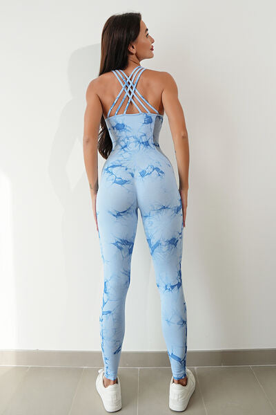 Printed Crisscross Wide Strap Jumpsuit