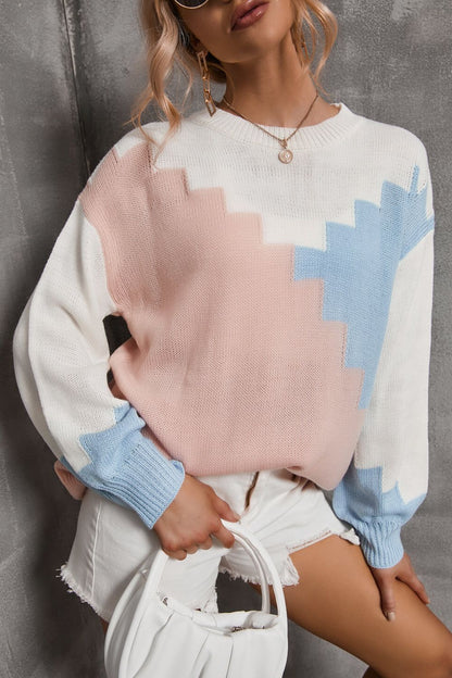 Color Block Dropped Shoulder Knit Pullover