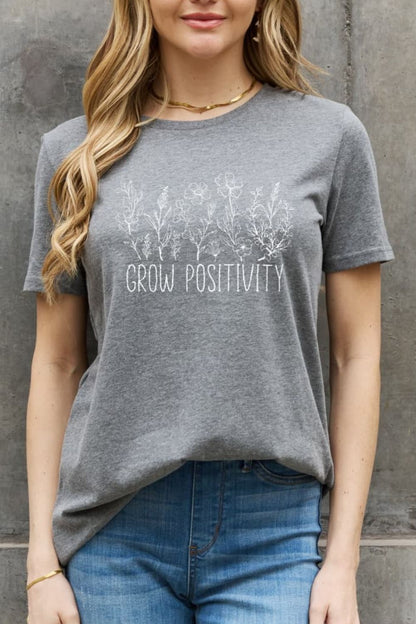 T-shirt en coton graphique Simply Love GROW POSITIVITY