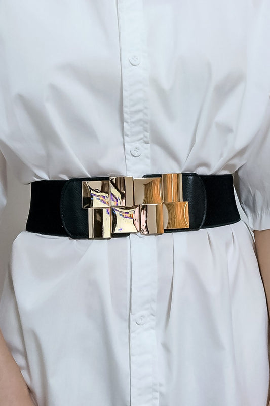 Ceinture large élastique à boucle géométrique