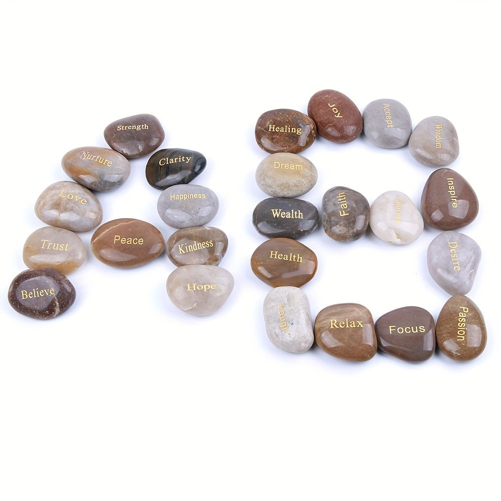 25pcs/pack Engraved Inspirational Stones, 1-2 Inch Different Words Encouragement Stones Gift For Friends, DIY Rocks For Craft Healing Stones For Home Decor