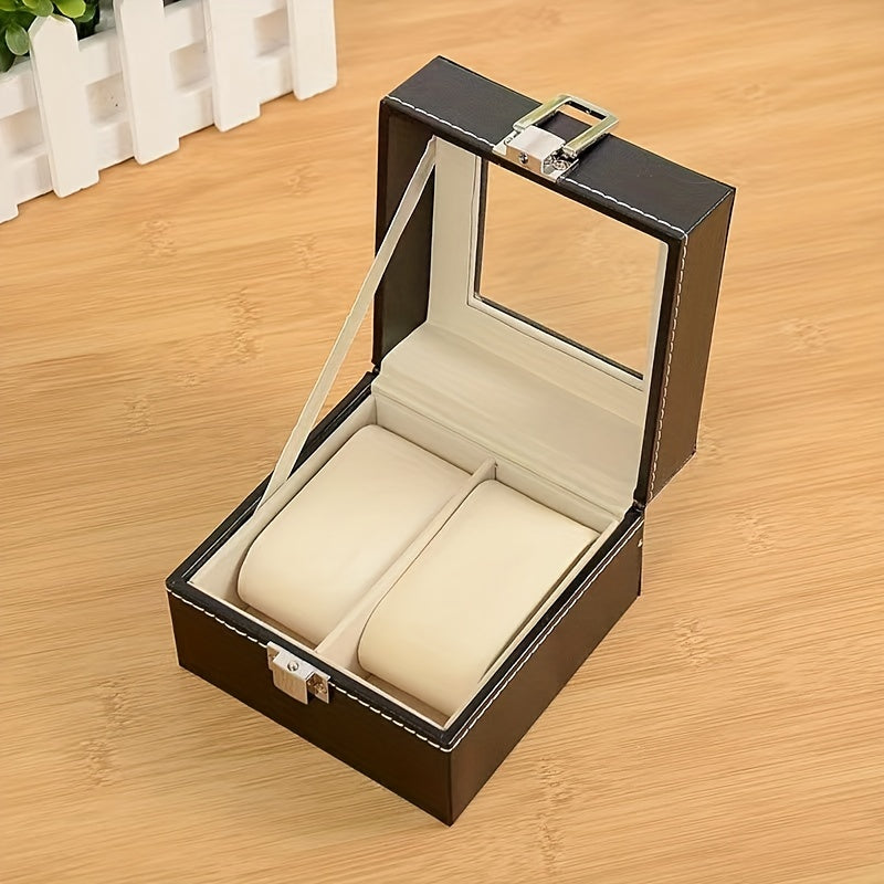 1pc Double Layer Leather Watch and Jewelry Storage Box with 12 Slots - Keep Your Valuables Organized and Secure