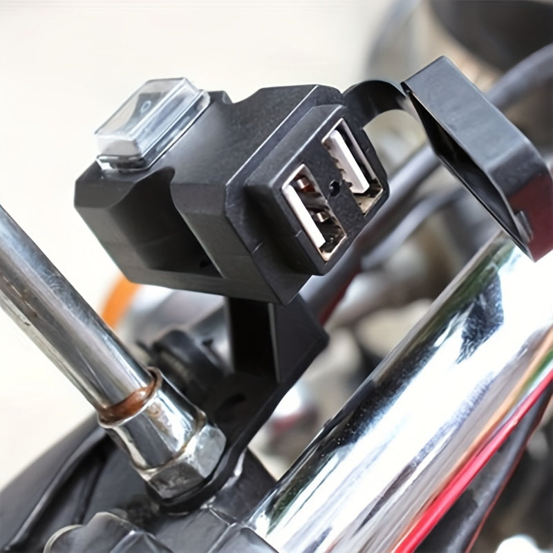 Upgrade Your Motorcycle with This Dual USB Charger Adapter - Waterproof, 12V-24V Power Outlet, and Mirror Mount Bracket with Switch Car Charger For All Phones!