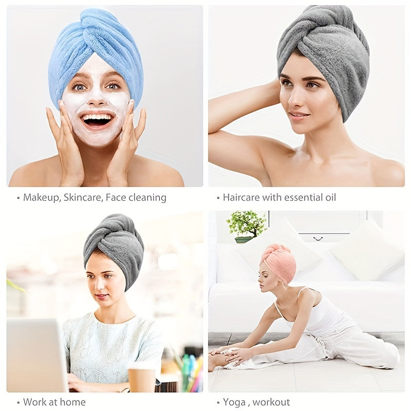 2pcs Microfiber Hair Towel Wrap With Button Single Layer Hair Drying Towel Shower Bath Hair Cap For Long Thick Short Hair