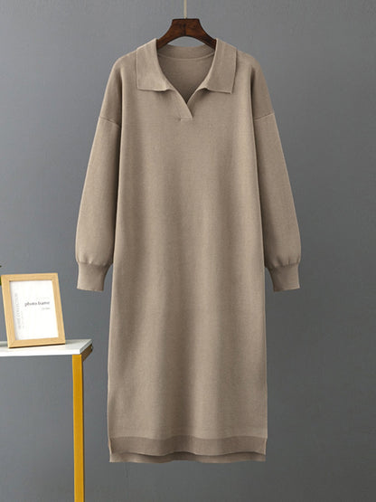 Johnny Collar Long Sleeve Slit Sweater Dress