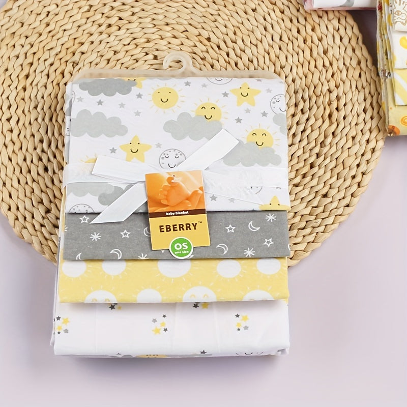 4pcs Soft Cotton Baby Blankets - Adorable Cartoon Prints for 0-1 Year Olds!