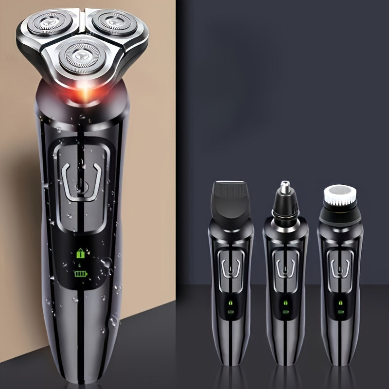 3-in-1 Men's Electric Shaver: Nose Hair Remover, Face Washing Brush & USB Rechargeable 3 Cutters