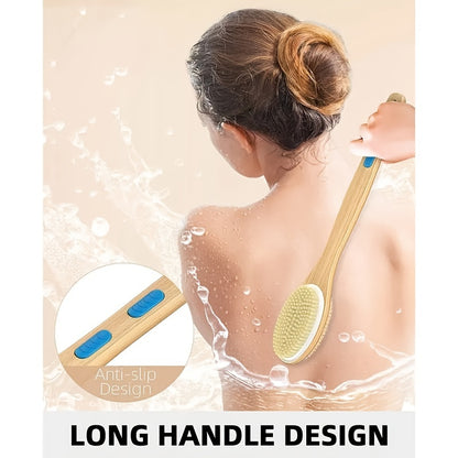 1 pcs Dual-Sided Shower Brush with Soft and Stiff Bristles - Long Handle Back Scrubber for Body Exfoliation - Wet or Dry Brushing - 17.1in/2.4in - 0.56lb