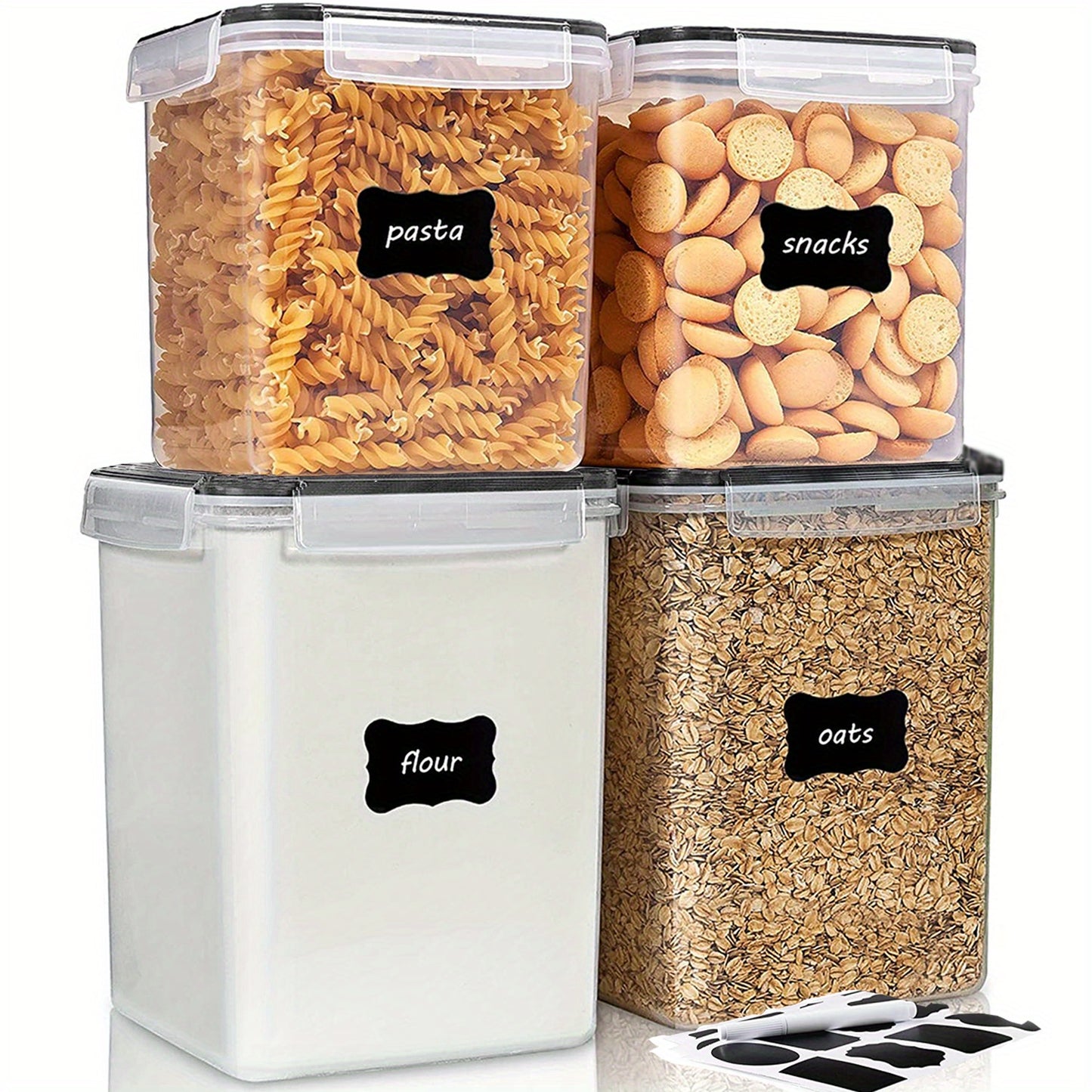 4Pcs BPA-Free Airtight Food Storage Containers - Perfect for Flour, Sugar & Baking Supplies - Includes Labels!