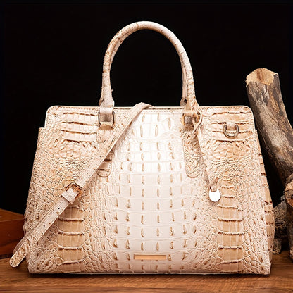 Women's Leather Crossbody Bag - Crocodile Embossed Handbag, Top Handle Satchel Purse for Fashionable Look