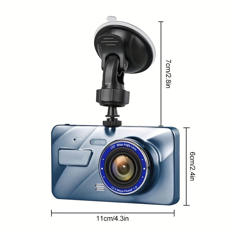 1080p Dual Camera Dash Cam with Waterproof Reverse Camera, 64GB Micro SD Card, 4 Inch Touch Screen, Night Vision, Motion Detection, Parking Surveillance, Loop Recording