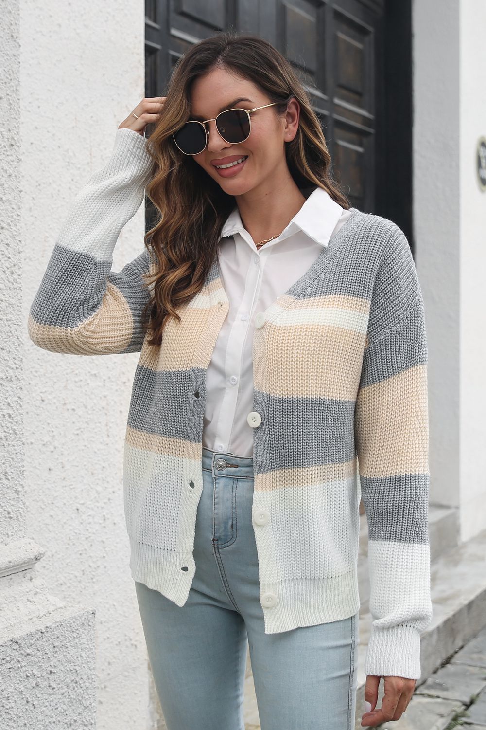 Color Block Button Down Cardigan