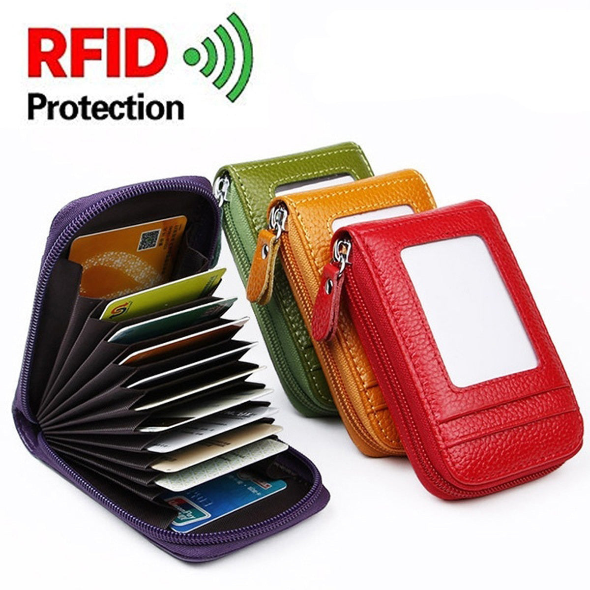 Porte-cartes de crédit à fermeture éclair, pochette bloquant RFID avec 12 emplacements pour cartes, petit étui à cartes pour femmes ou hommes 