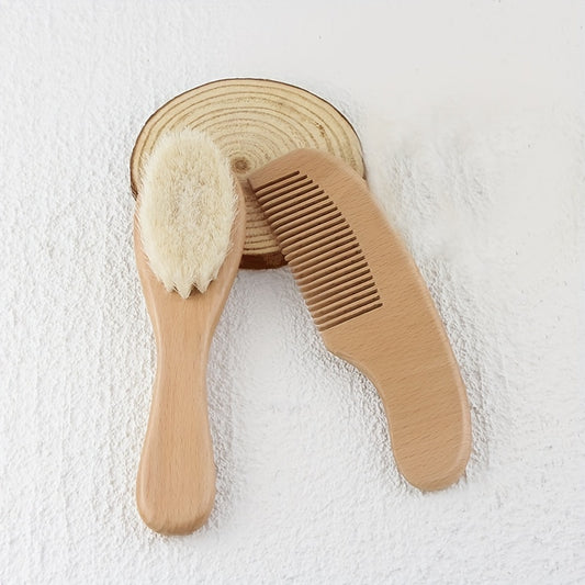 Ensemble de peignes et brosses à cheveux doux pour bébé, avec manche en bois, masseur confortable pour nouveau-nés, 2 pièces/kit 