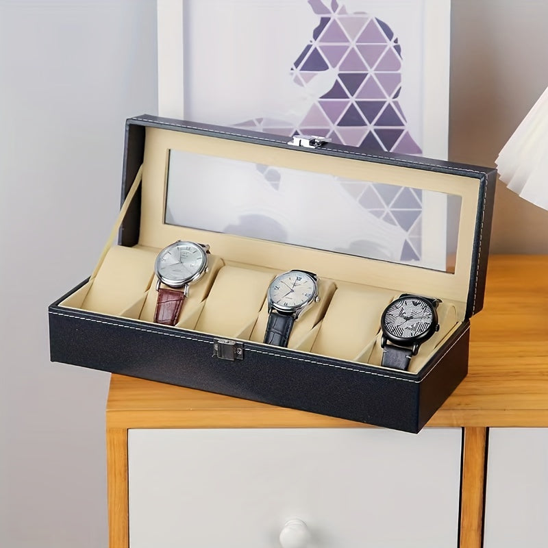 1pc Double Layer Leather Watch and Jewelry Storage Box with 12 Slots - Keep Your Valuables Organized and Secure