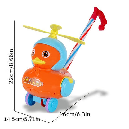 0-6 Years Old Toddler Hand Push Duck Toy - Safe ABS Material, Non-slip Wheels, Bell Rotor & Height Adjustment!