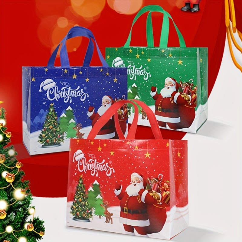 3pcs Christmas Gift Bag, Christmas Tote, Medium Festive Gift Bag With Handle, Reusable Non Woven Shopping Bag For Christmas Party, New Year Shopping 12.5"×9.8"×5.9"