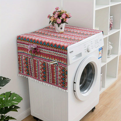 1 Pc Washer And Dryer Top Cover,Washing Machine Top Cover,Fridge Dust Cover With 6 Side Storage Bags For Home And Kitchen