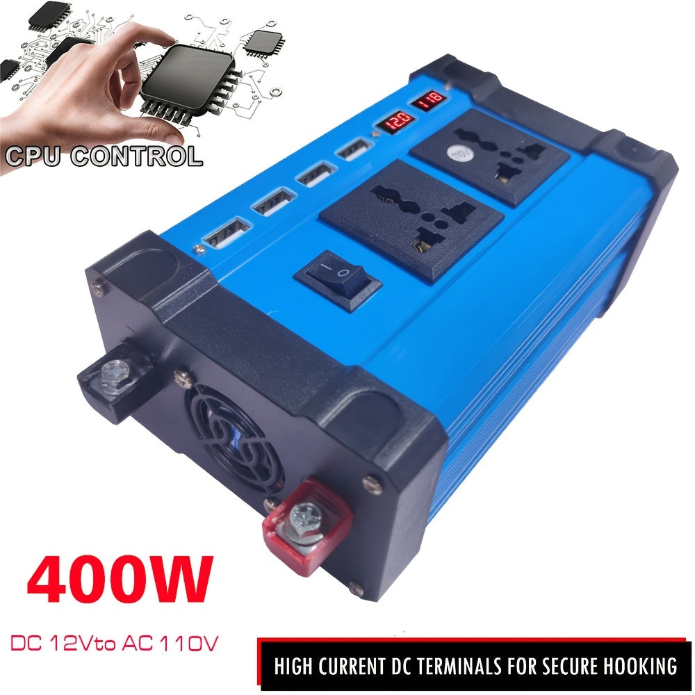 400W Car Inverter with 4 USB Chargers, 2 Universal Sockets & LED Display - Perfect for Traveling & Emergencies!