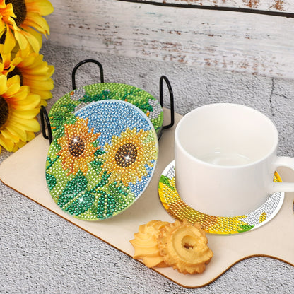 8pcs/set Artificial Diamond Painting Coasters - Sunflower Pattern Decor With Shelves - Perfect Home Decor!