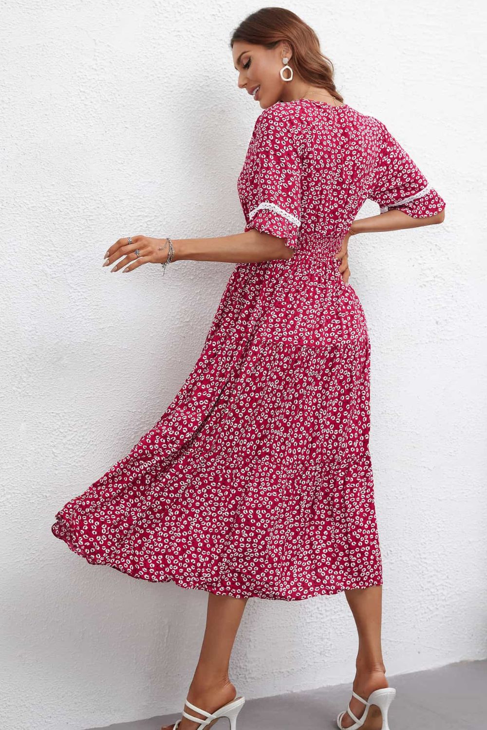 Floral V-Neck Smocked Waist Midi Dress