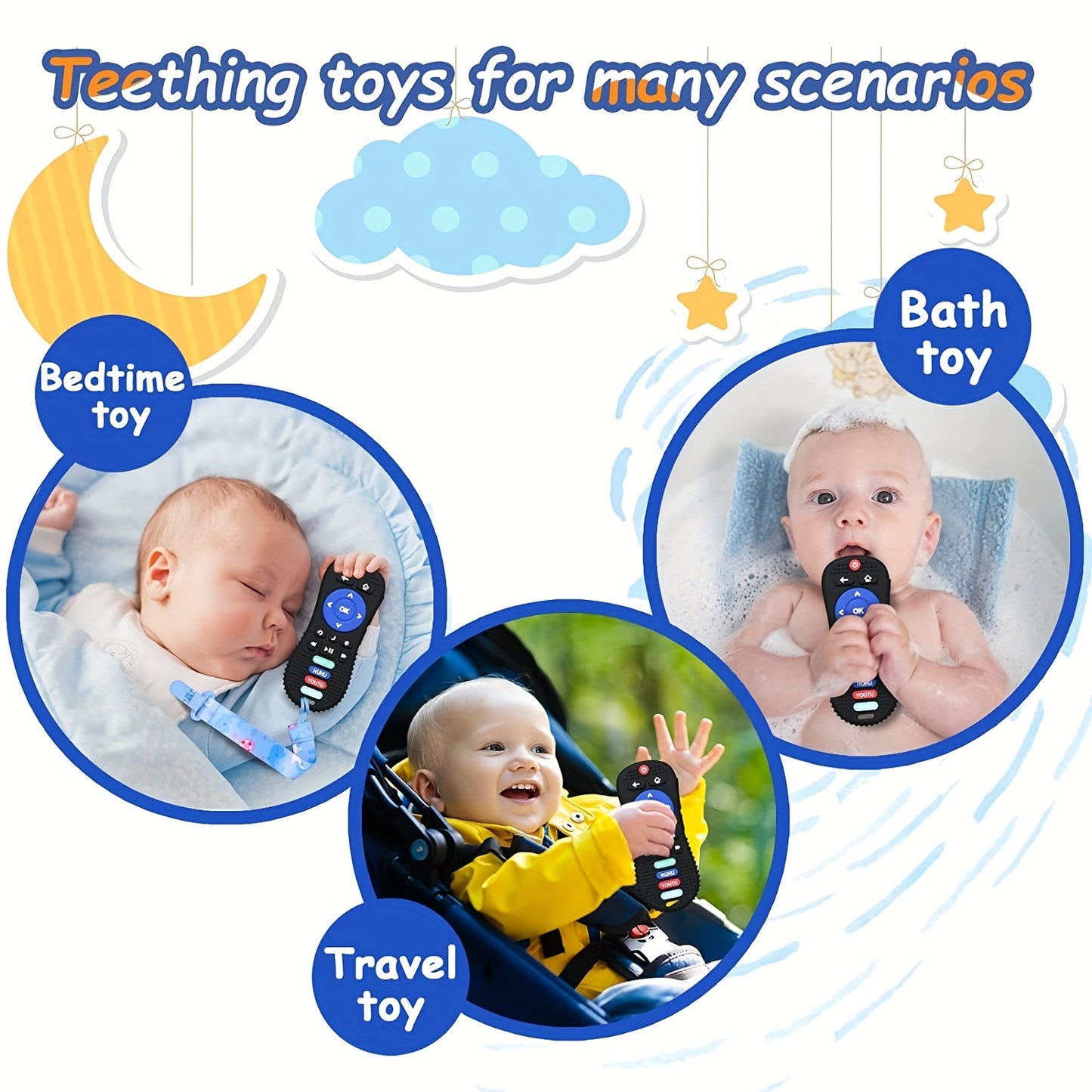 6-12 Months Baby Teething Toys: Remote Control Shape, Soft-Textured, BPA Free, Sensory Chew Toys for Sensory Development