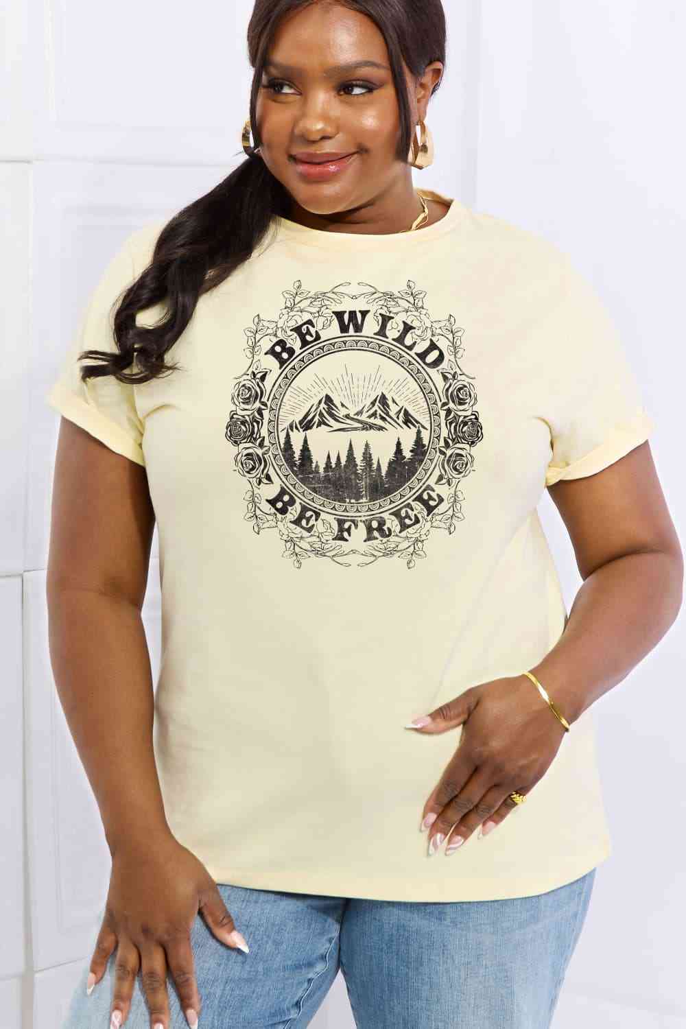 Simply Love T-shirt en coton graphique pleine taille BE WILD BE FREE