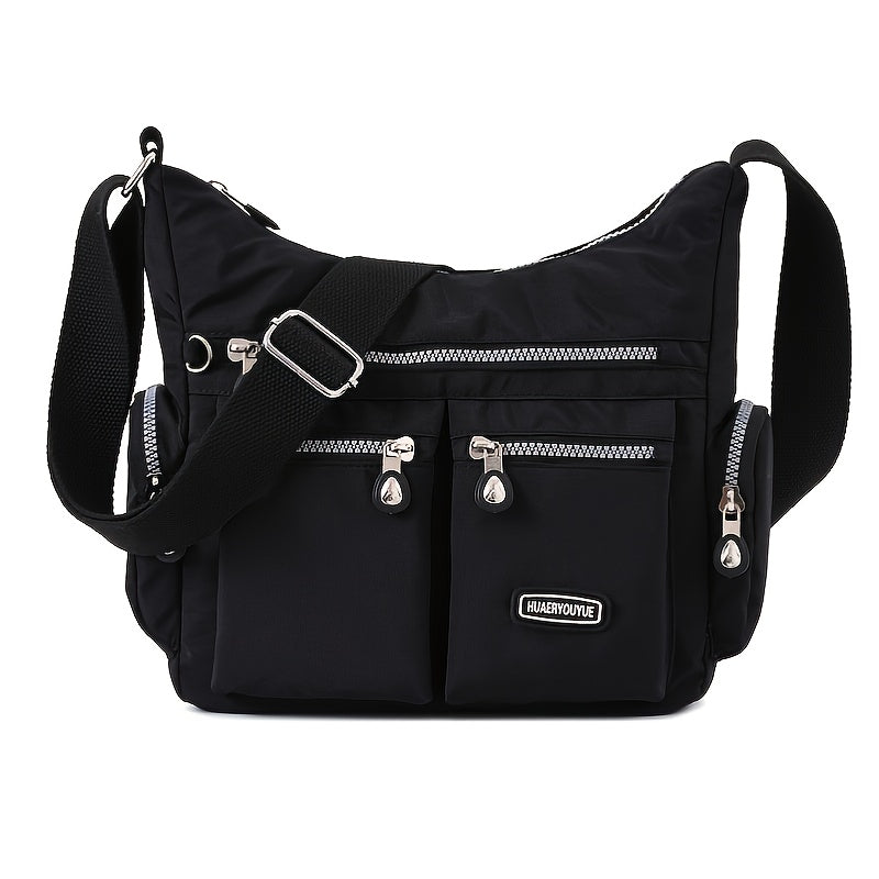 Women's Trendy Waterproof Nylon Crossbody Bag - Patch Decor Shoulder Bag with Zipper Purse