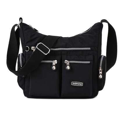 Women's Trendy Waterproof Nylon Crossbody Bag - Patch Decor Shoulder Bag with Zipper Purse