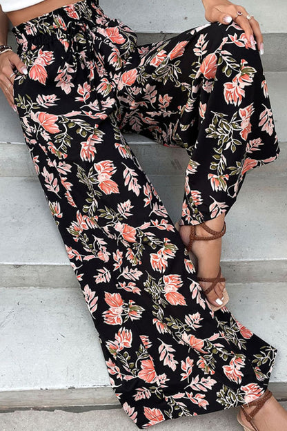 Pantalon large à fleurs à enfiler